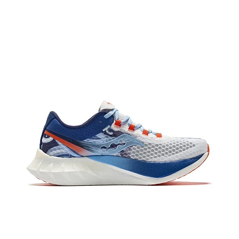 Saucony Endorphin Pro 4 Cushioning Anti Slip And Wear Resistant Low Top Carbon Plate Running Shoes Unisex White Blue-1
