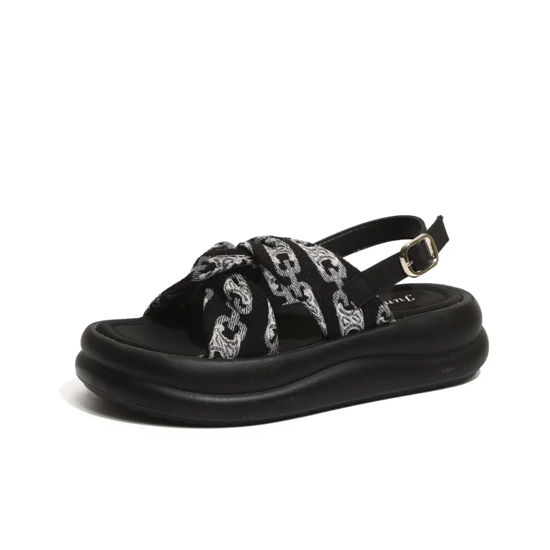 SHUXI Strap Sandals 4.5cm Women's Black Blue-1