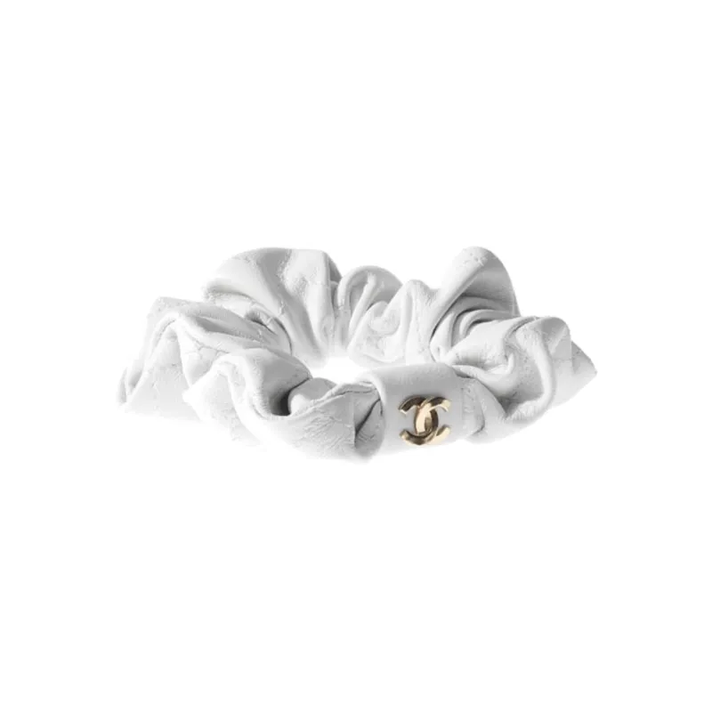 CHANEL Lambskin Metal Hair Tie Women's White-1