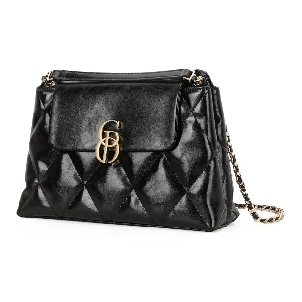 PIERRE CARDIN Fashion Versatile Commute Diamond Pattern Women's Bag Women's Black/Ecru-2