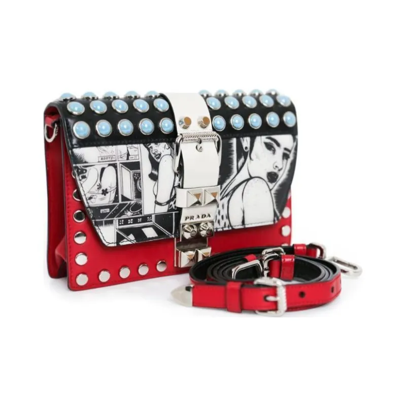 PRADA Leather Shoulder Bag Crossbody Bag Small Size Unisex Multicolor-2
