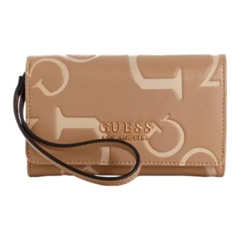 GUESS Pebbled Faux Leather Cell Phone Pouch Wallet Women's Brown