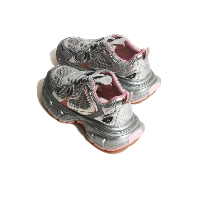 CHENTER KATER Chunky Sneakers Women's Low Top Pink Silver/Black Silver-10