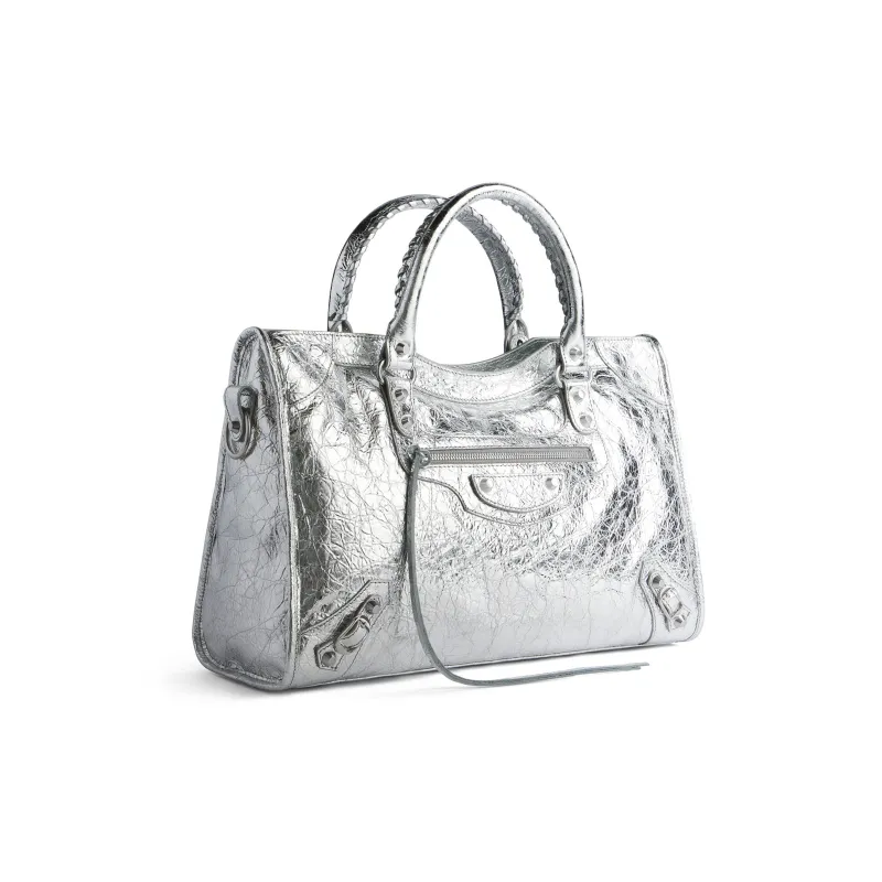 Balenciaga Lambskin Shoulder Bag, Crossbody Bag, Handbag Medium Size Women's Silver-2