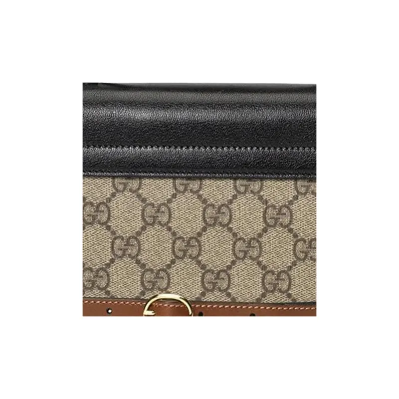 GUCCI Padlock Leather Paneled Canvas Shoulder Bag Mini Women's Black & Brown-8