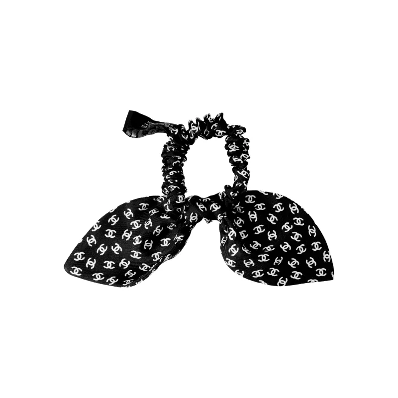 CHANEL Silk Hair Tie Women's Black-1