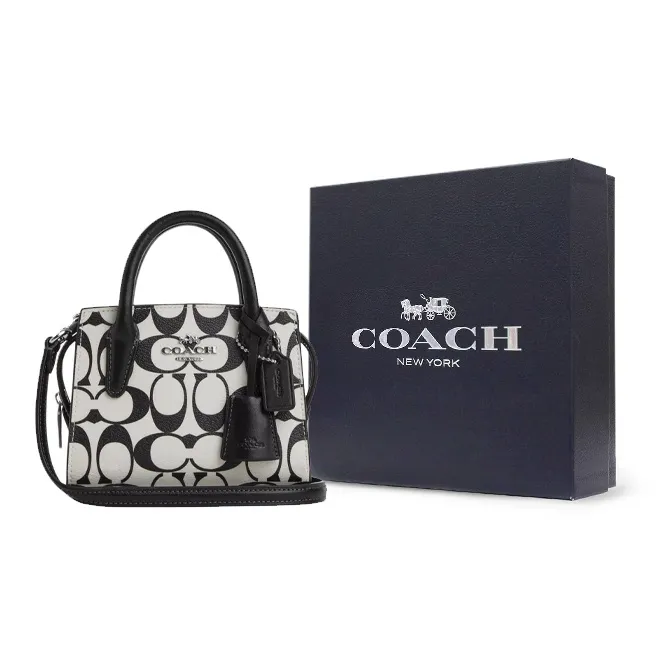 COACH Canvas With Leather Tote Bag Shopping Bag Shoulder Bag Crossbody Bag Handbag Mini Women's Silver & Chalk-6