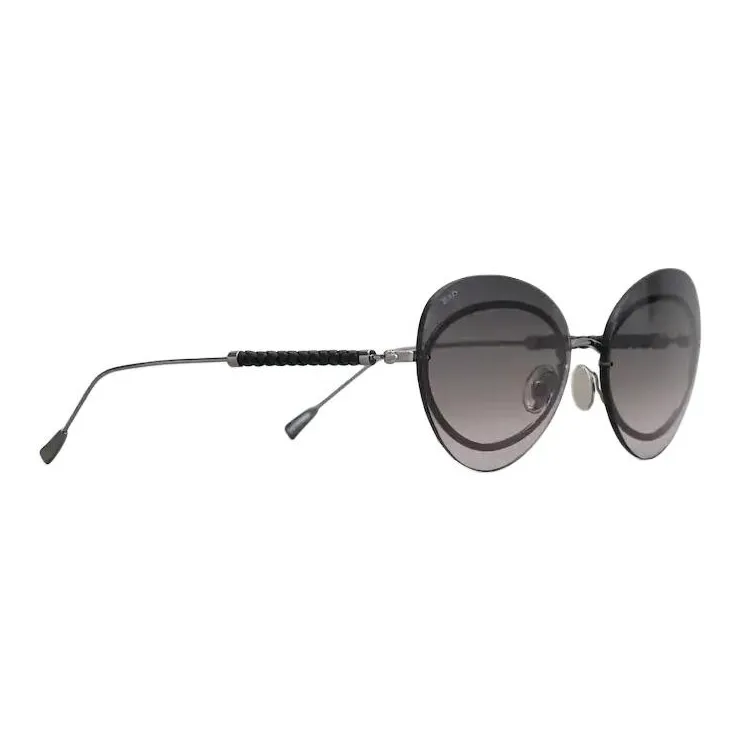 TOD'S Metal Leather Irregular Shape Sunglasses Women's Gray-2