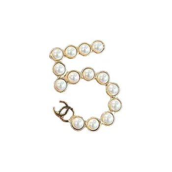 CHANEL Artificial Pearl Brooches Women's Gold