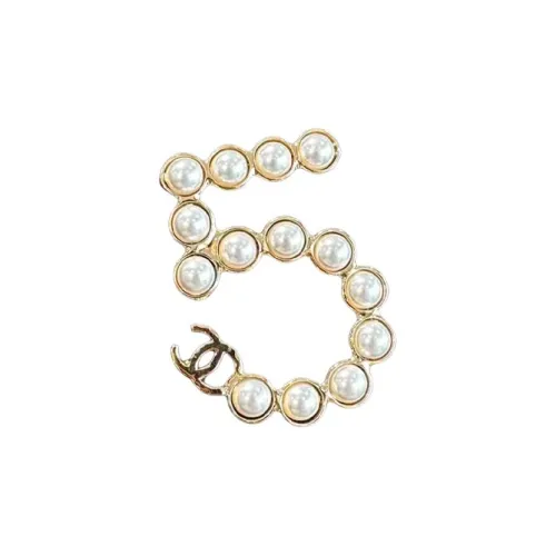 CHANEL Artificial Pearl Brooches Women's Gold
