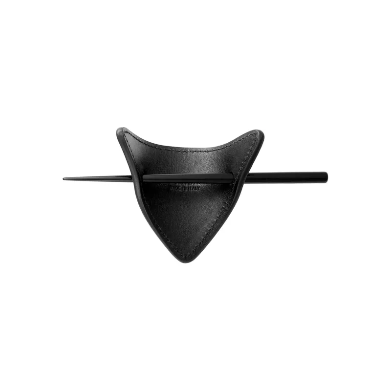 PRADA Leather Hair Clips Women's Black-3