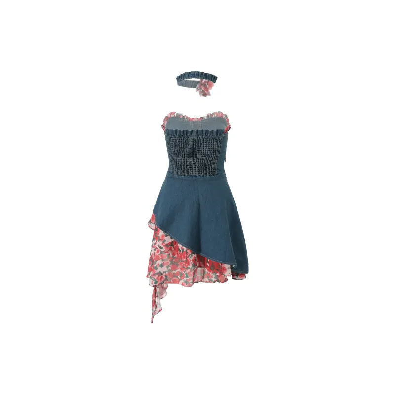 KUNZHUDAXIANG Sleeveless Dress Women's Denim Blue-1