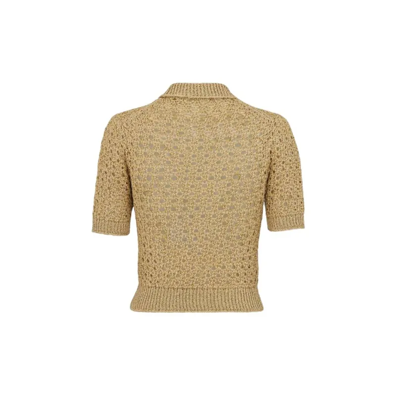 DIOR Openwork Technical Knit Polo Shirt Women's Yellow-1