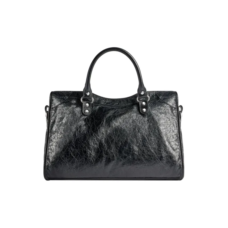 Balenciaga Le City Medium Bag In Black Arena Lambskin Shiny Silver Hardware Black-4