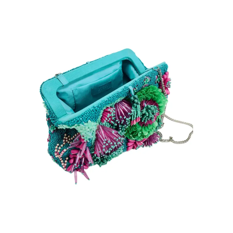 ZARA Polyester One Shoulder Crossbody Clutches Women's Blue & Multicolor-5