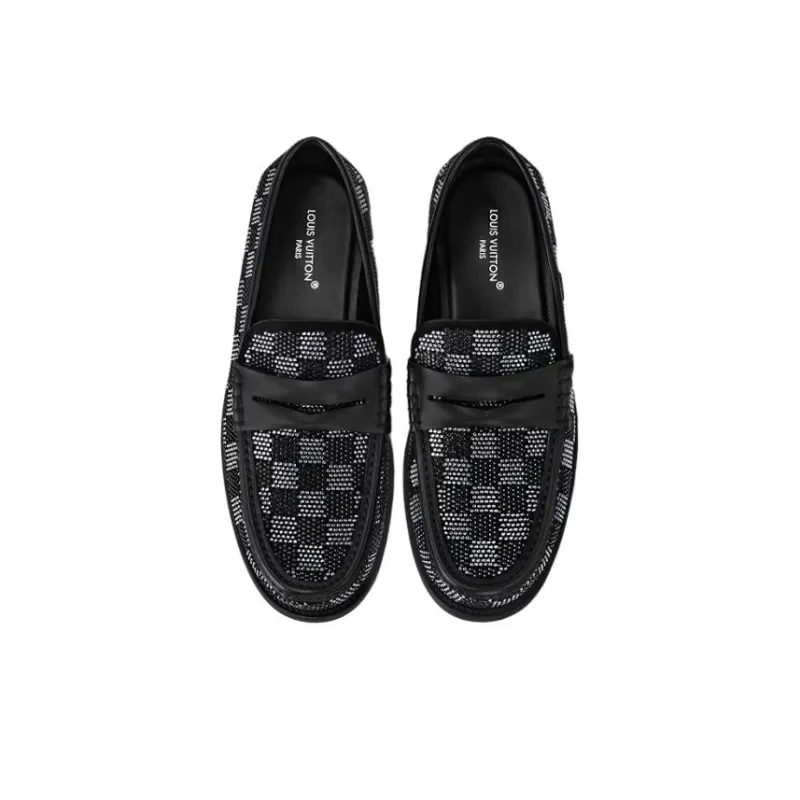 LOUIS VUITTON Loafers Men's Black Silver-4