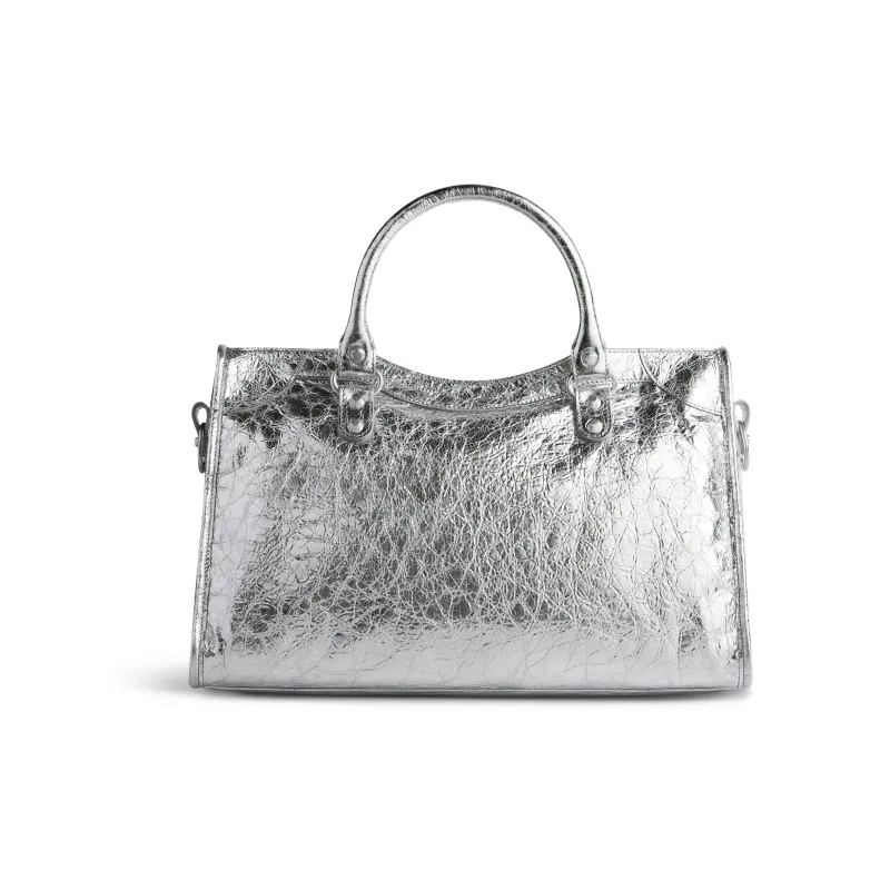 Balenciaga Lambskin Shoulder Bag, Crossbody Bag, Handbag Medium Size Women's Silver-4