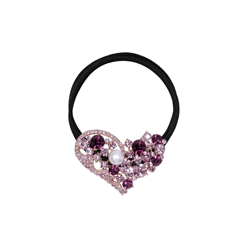 ROYALSASA 3 Strand Rubber Band, Alloy, Faux Crystal Hair Tie Women's-0