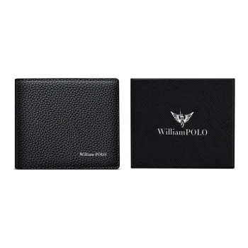 WilliamPOLO Top Grain Cow Leather Wallet Men's Black