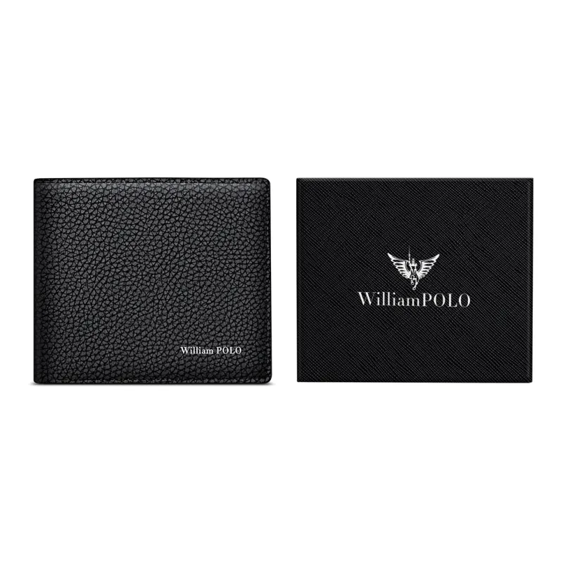WilliamPOLO Top Grain Cow Leather Wallet Men's Black-0