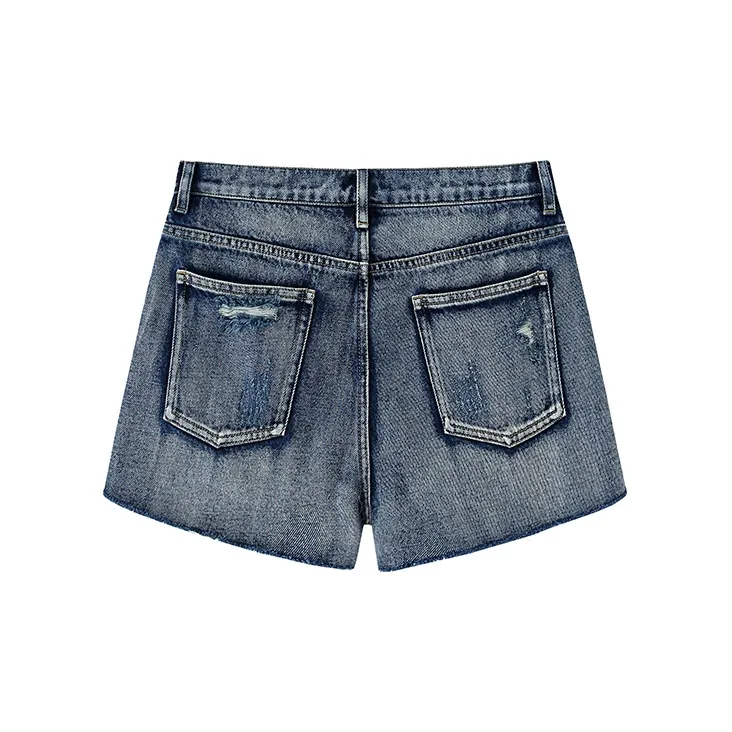 ZHOUMIAO Denim Shorts Women's Washed Blue-1