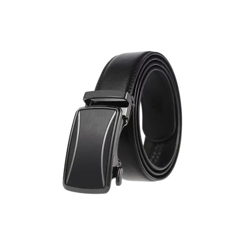 BAIJUAN Leather Belts Men Black Buckle And Black Strap