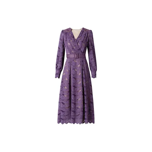 HDFULERN Long-Sleeved Dresses Women's Purple