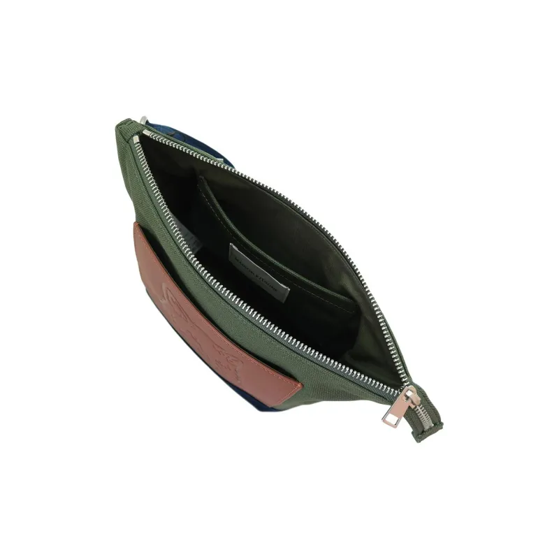 Maison Kitsune Cotton With Canvas And Leather Clutch Women's Army Green With Ink Blue Accents-3