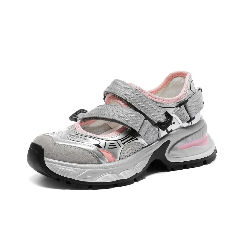 C°BANNER Breathable And Lightweight Low Top Chunky Sneakers Women's Gray Pink-1