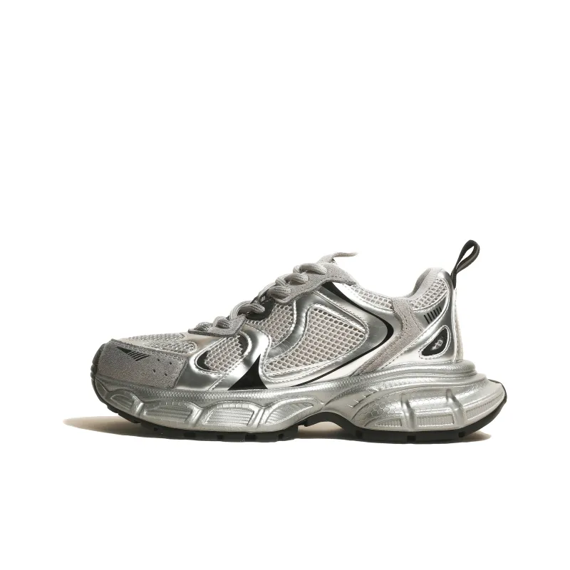CHENTER KATER Chunky Sneakers Women's Low Top Pink Silver/Black Silver-0