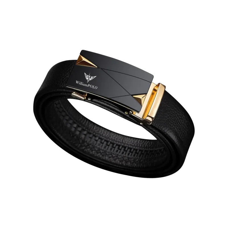WilliamPOLO Cow Leather Top Grain Cow Leather Leather Belts Men's Gold Width 3.5cm-1