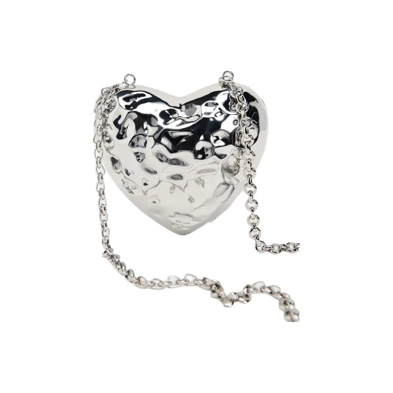 ZARA Iron Heart-Shaped Bag Shoulder Bag Crossbody Bag Mini Women's Silver-4