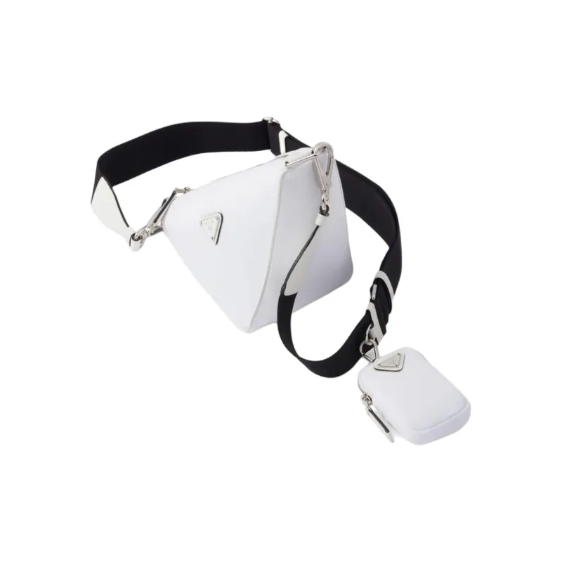 PRADA Triangle Recycled Nylon Crossbody Bag Shoulder Bag Women's White-2