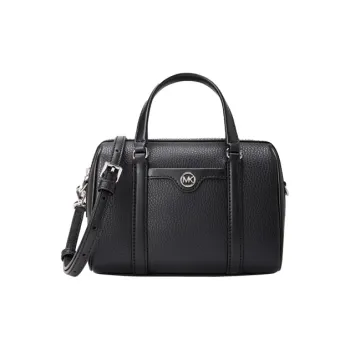 MICHAEL KORS Travel Artificial Leather Boston Cylinder Bag, One Shoulder Handbag Small Size Women's Black/Milk White