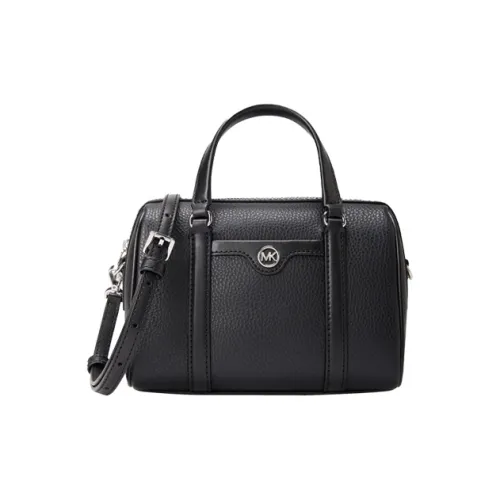 MICHAEL KORS Travel Artificial Leather Boston Cylinder Bag, One Shoulder Handbag Trumpets Women's Black/Milk White
