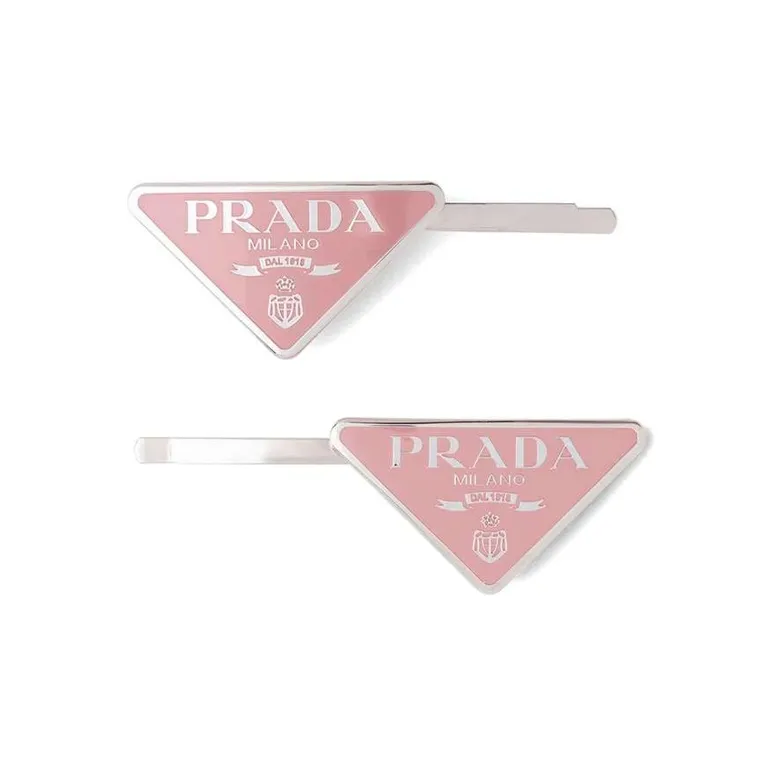PRADA Triangle-logo Hair Clips Set Of Two-0