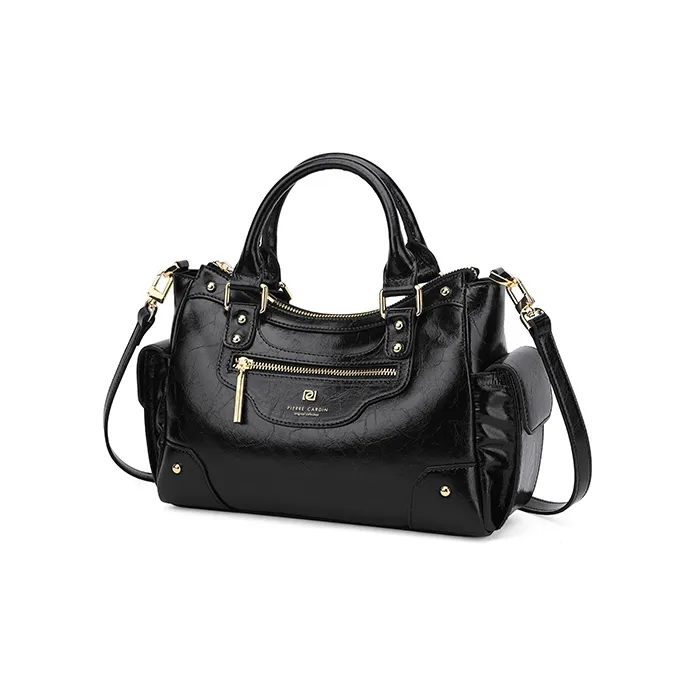 PIERRE CARDIN Oil Wax Cow Leather Shoulder Bag, Crossbody Bag, Handbag Medium Size Women's Black/Brown/Bitter Coffee-3