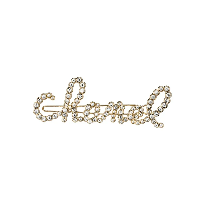 CHANEL 2021 Faux pearl Logo lettering Hair Barrette-1