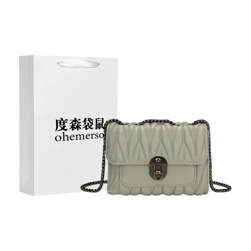 Dusen Kangaroo PU Crossbody Bag Small Size Women's Black/Ecru/Matcha Green-11