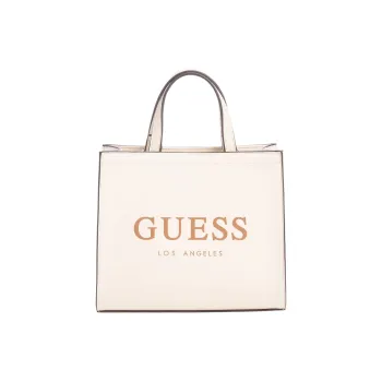 GUESS Genuine Leather Tote Bag Shopping Bag Handbag Mini Women's Ecru