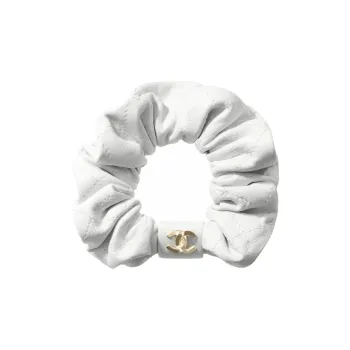 CHANEL Lambskin Metal Hair Tie Women's White