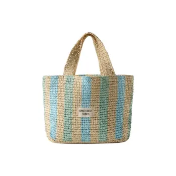ZARA Raffia Tote Bag Shopping Bag Handbag Regular Women's Beige & Blue