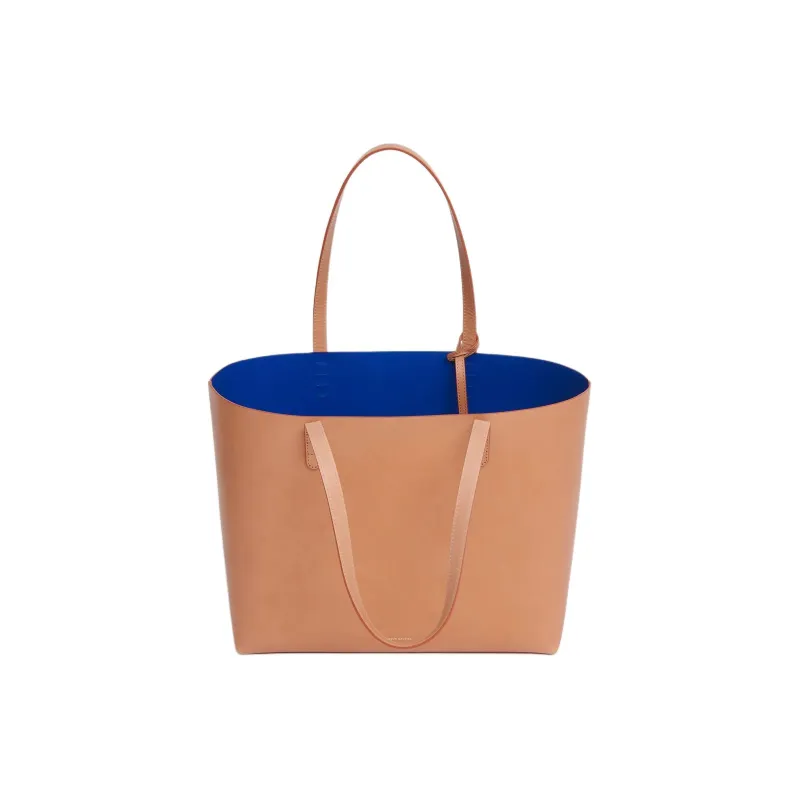 MANSUR GAVRIEL Plant Tanned Leather Tote Bag Shopping Bag Handbag Large Size Women's Blue With Light Brown Accents-1