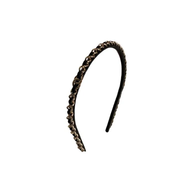 CHANEL Calfskin Headbands Women's Black/Gold-2