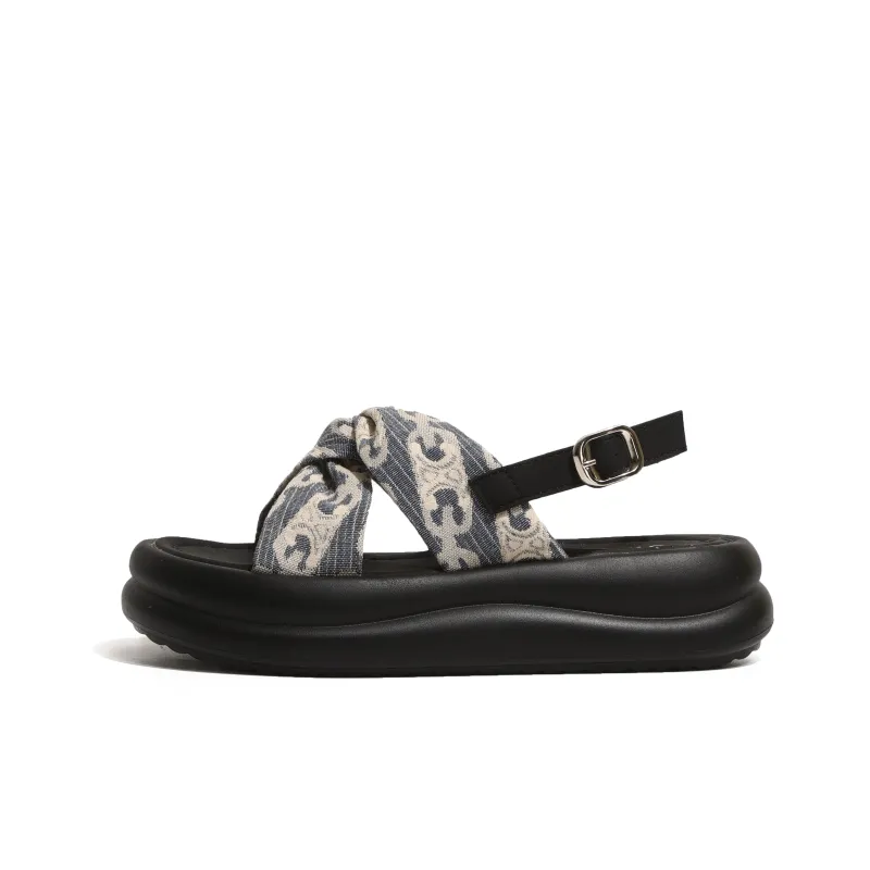 SHUXI Strap Sandals 4.5cm Women's Black Blue-8