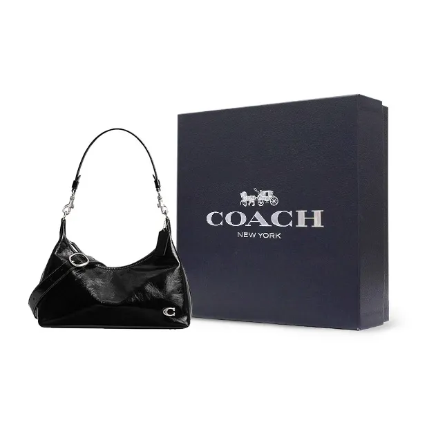 COACH Juliet Glossy Cow Leather HOBO Crossbody Handbag Shoulder Bag Large Size Women's Black-8