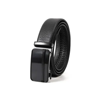 BAIJUAN Leather Belts Men Black Buckle Black Strap