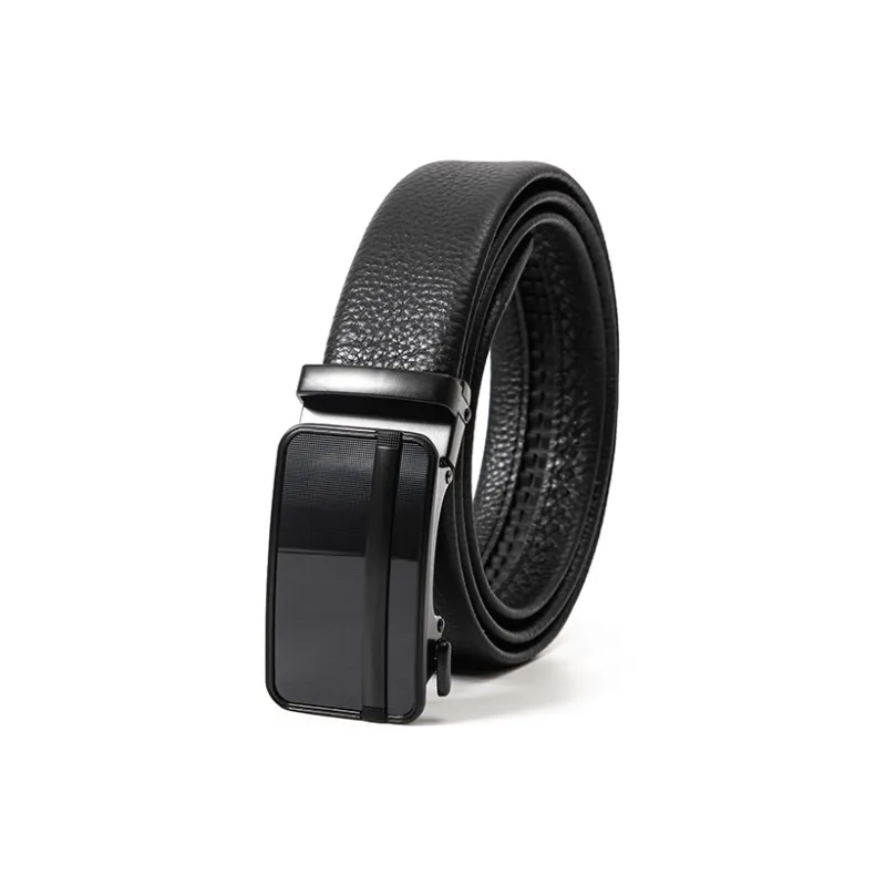 BAIJUAN Leather Belts Men Black Buckle Black Strap-0