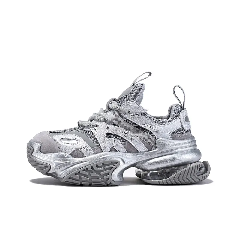 BELLALILY Anti Slip And Wear Resistant Height Increasing Low Top Chunky Sneakers Women's Silver-2