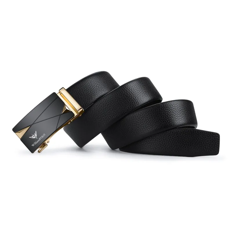 WilliamPOLO Cow Leather Top Grain Cow Leather Leather Belts Men's Gold Width 3.5cm-2